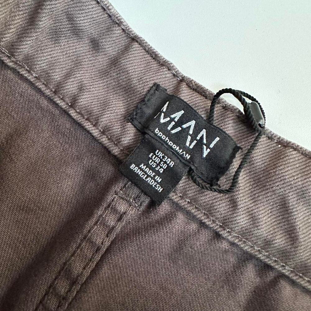 BoohooMAN Gray Cargo Pants Star Embroidery Streetwear - Picture 4 of 7